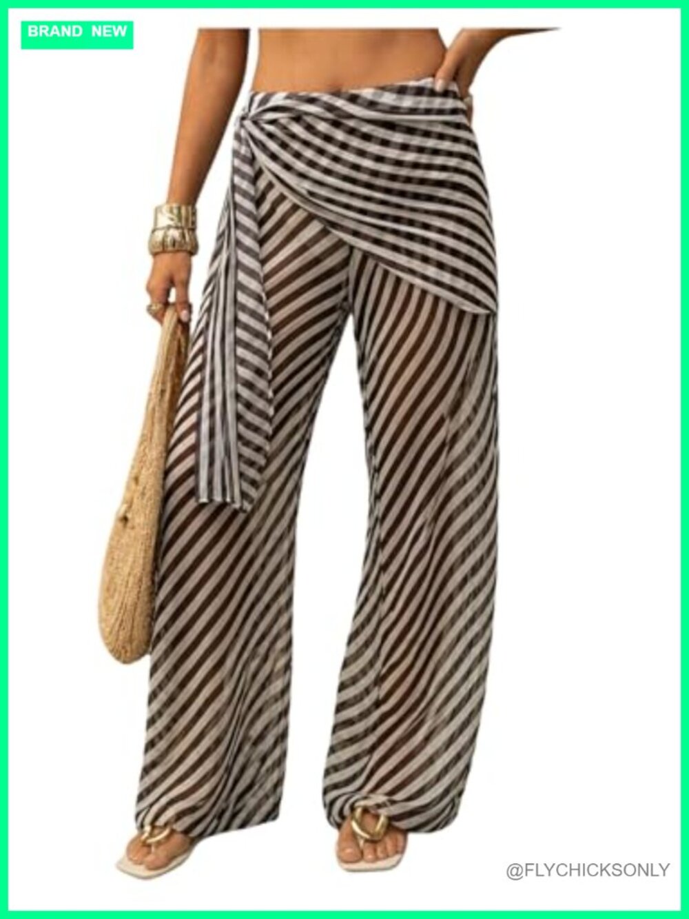 Women's Low Rise Wide Leg Striped Sheer Palazzo Pants